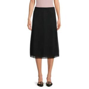 Tash+Sophie Womens Medium Pull On Banded Lined Black Mesh Overlay Midi Skirt USA